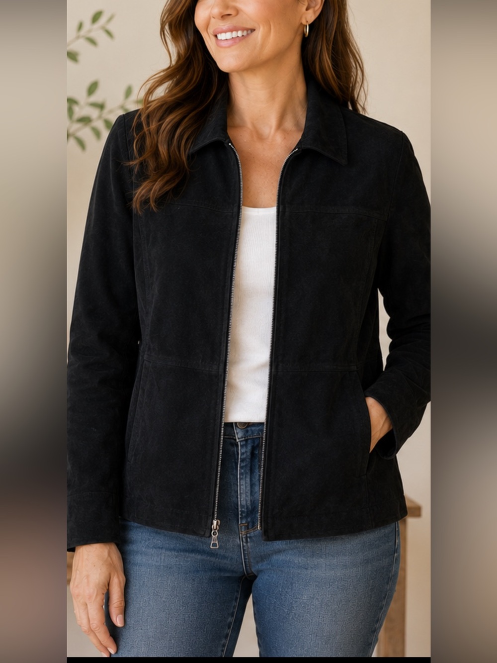 Bernardo Collection Black Suede Leather Jacket Womens L Nordstrom